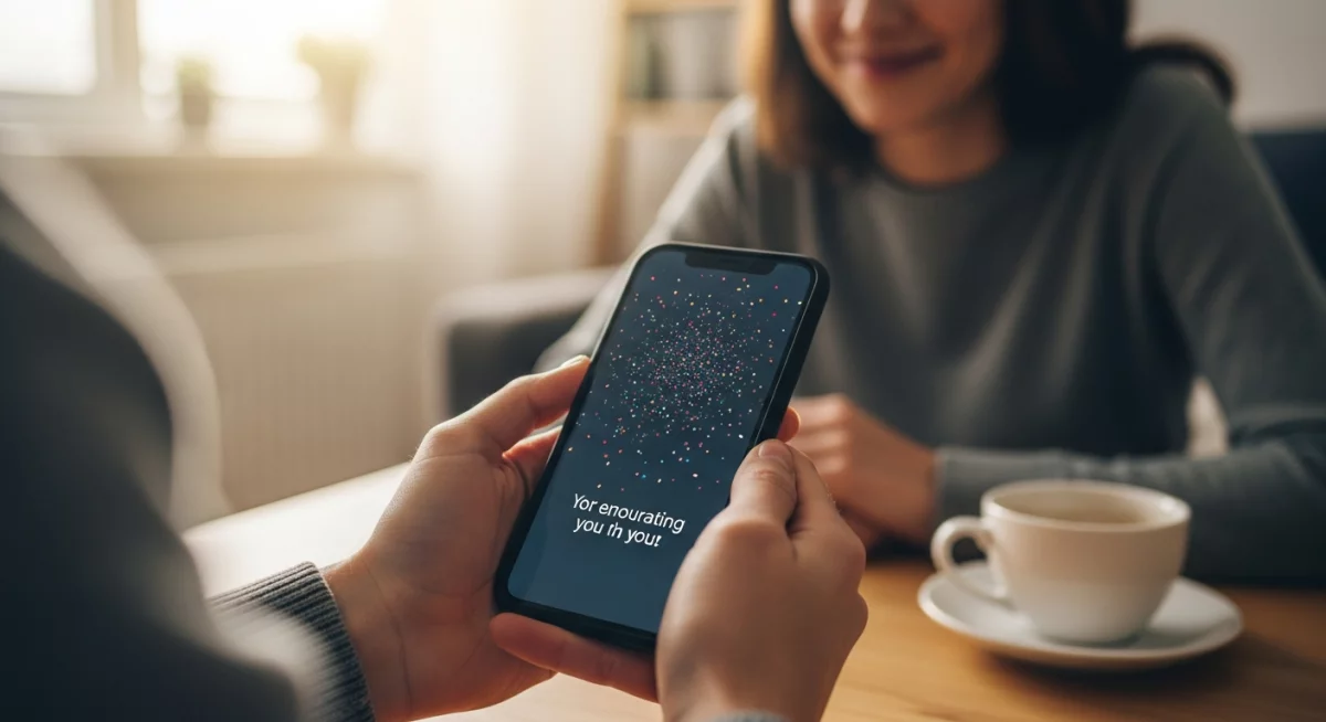 Utilisateurs interagissant joyeusement avec une application mobile présentant des animations ludiques et des micro-interactions colorées sur tablette