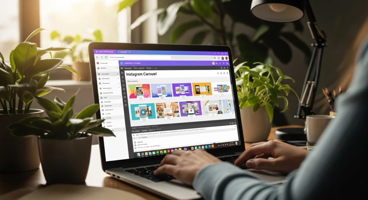 Interface de création d'un carrousel Instagram montrant la sélection de plusieurs images