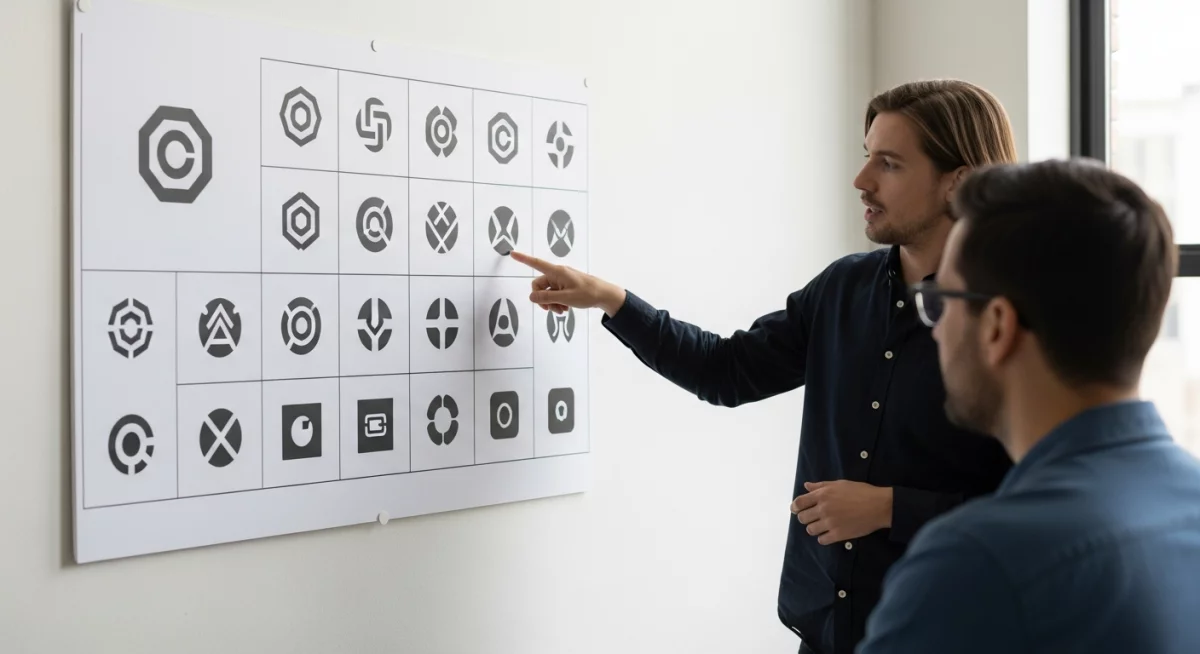 Planche de présentation montrant un logo décliné en plusieurs versions sur différents supports : carte de visite, écran de téléphone, tote bag et enseigne