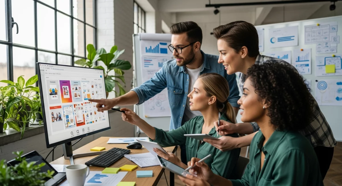 Créateur de contenu comparant Canva et Figma sur son écran d'ordinateur pour créer des visuels Instagram